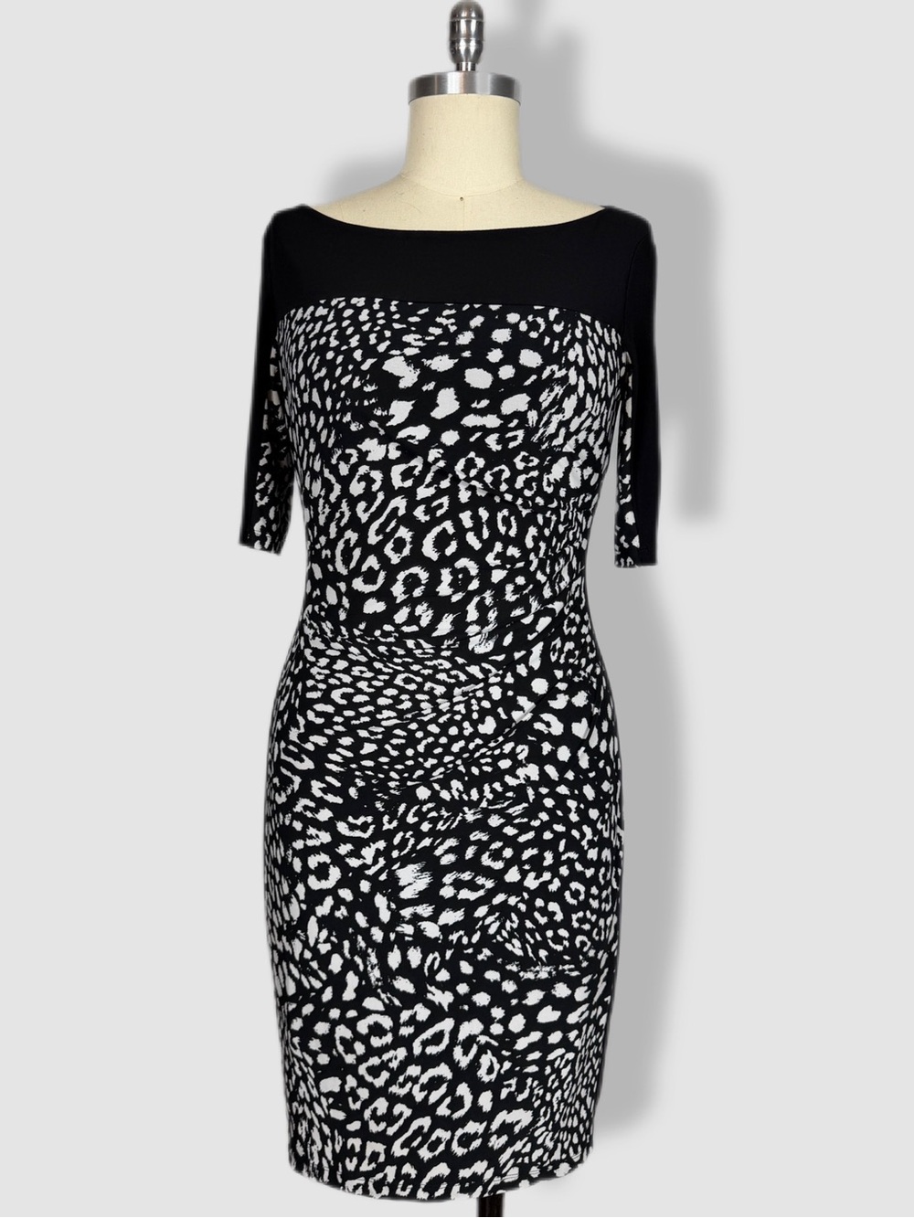 Lauren Ralph Lauren Black and White Animal Print Midi Dress